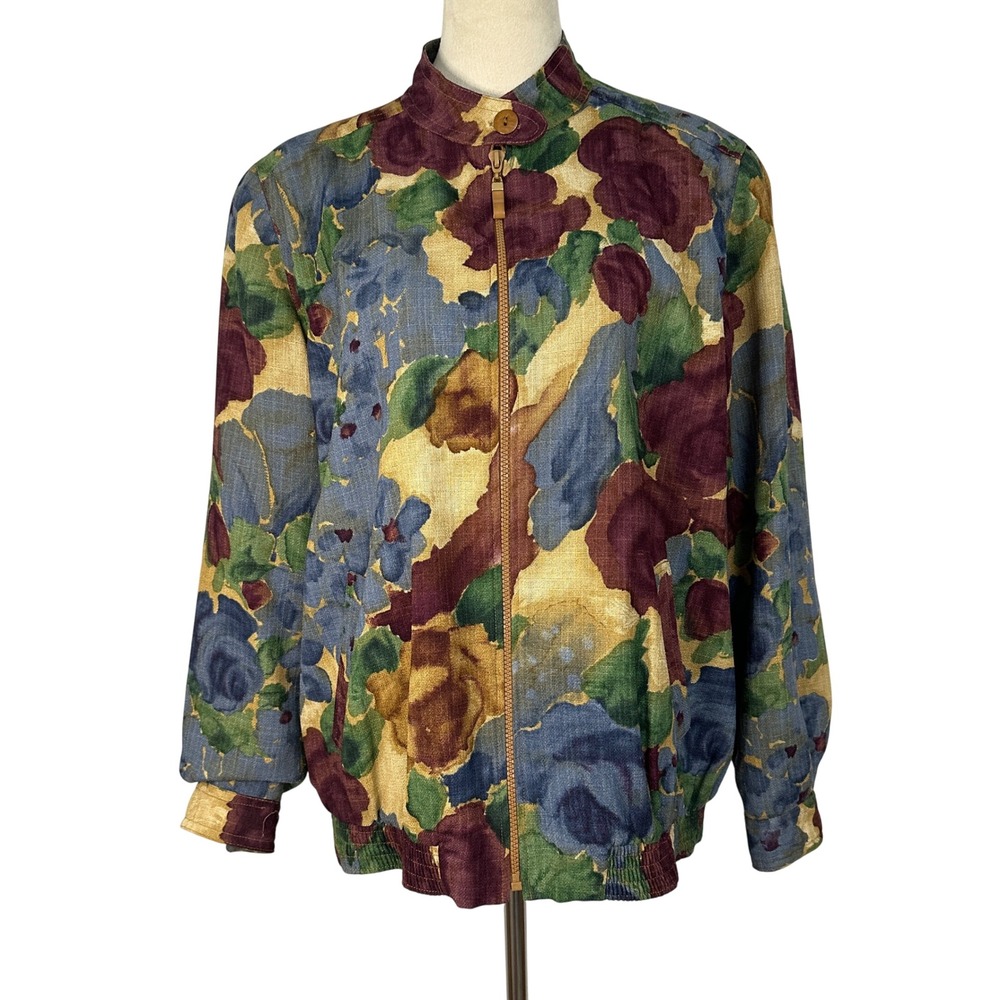 Vintage Patchington Floral Bomber Jacket Women Medium Colorful Abstract Flowers